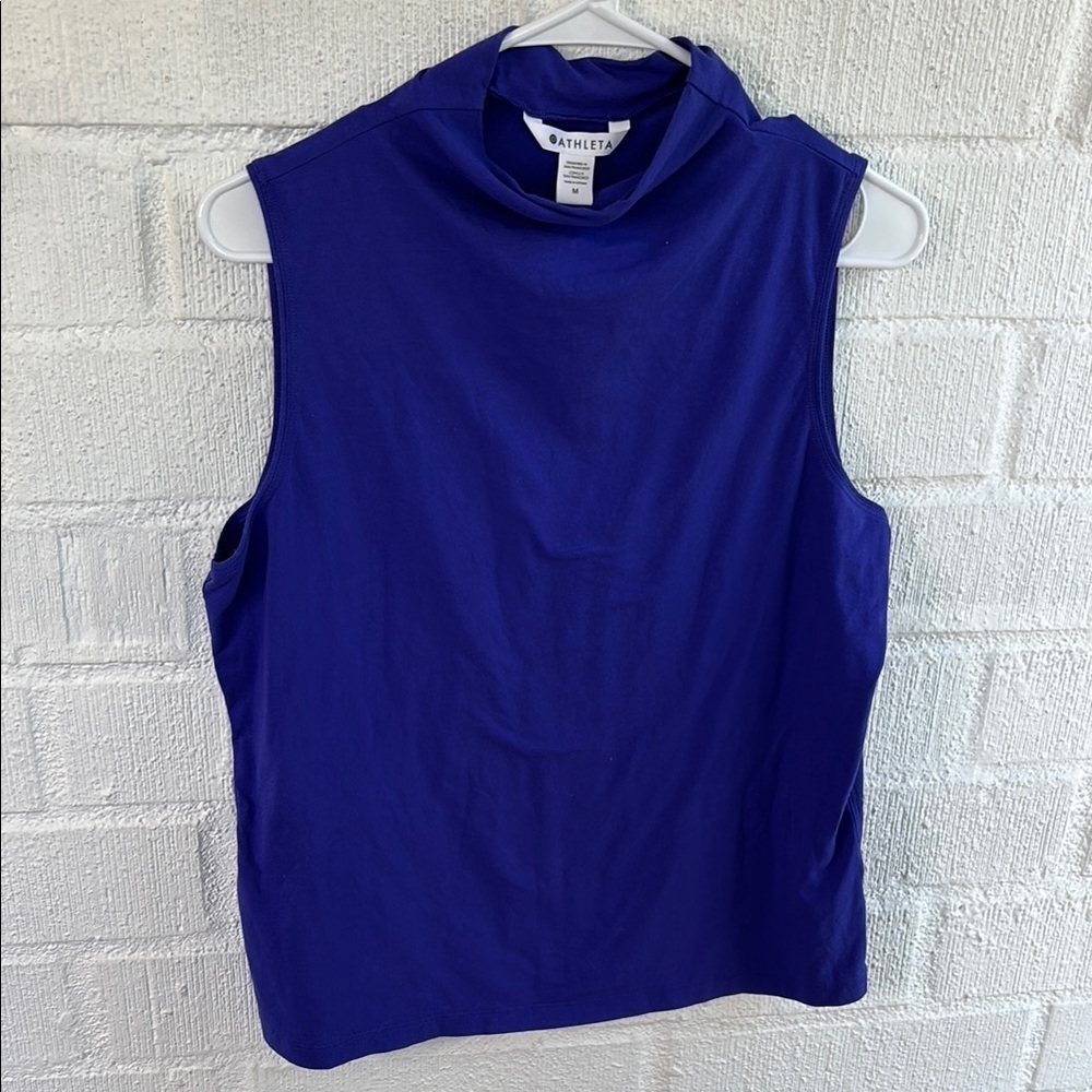 Athleta High Neck Cobalt Blue Sleeveless Athletic Tank Top sz M - Picture 2 of 7